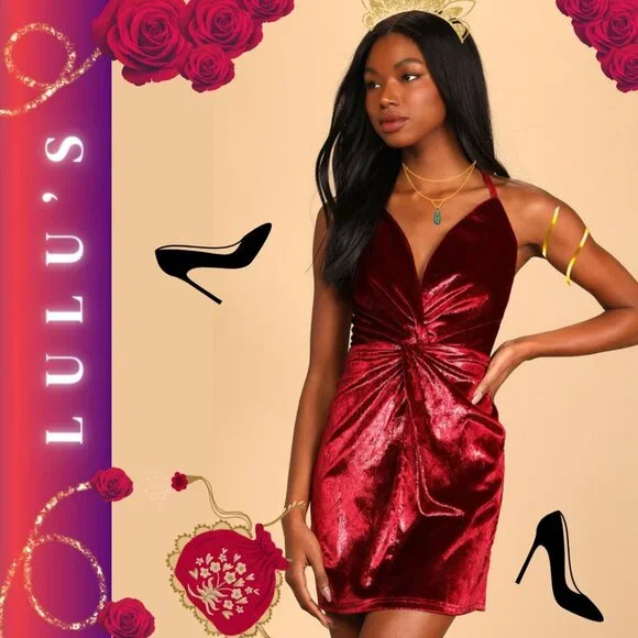 NWT Lulus L Stunning Ways Wine Red Velvet Sleeveless Mini Dress - Picture 1 of 15